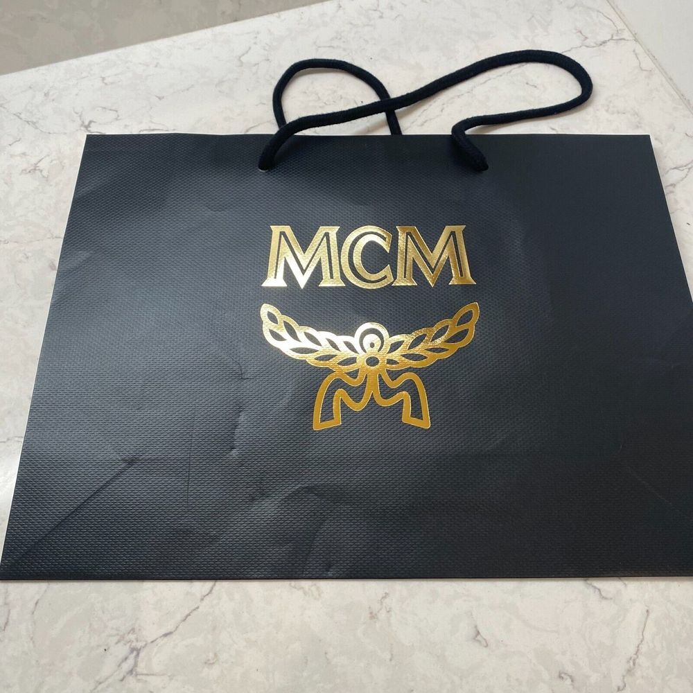 MCM Black Kraft Paper Shopping Gift Bag with Rope Handle H 11"x W 14.5"x D 5"